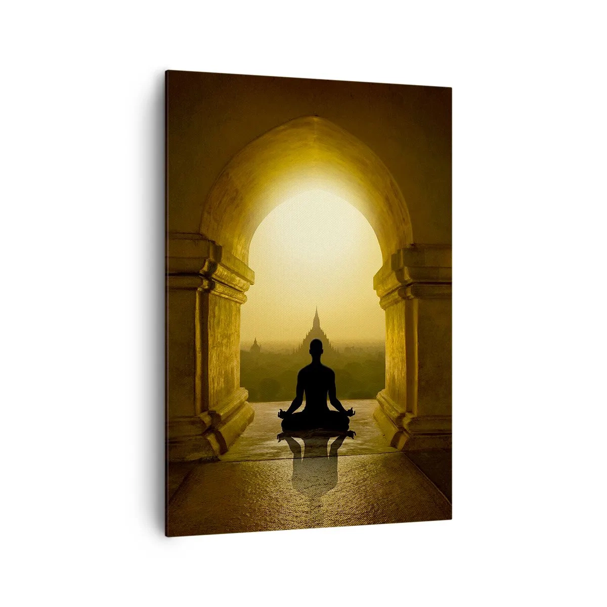 Cuadro sobre lienzo - Impresión de Imagen - Silueta de una persona meditando a la luz del sol poniente. - 70x100cm - Armonía total - Decoración de pared moderna para salón y dormitorio ARTTOR