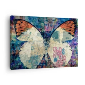 Cuadro sobre lienzo - Impresión de Imagen - Mariposa en un fondo artístico abstracto con detalles coloridos. - 70x50cm - Sutil fragilidad - Decoración de pared moderna para salón y dormitorio ARTTOR