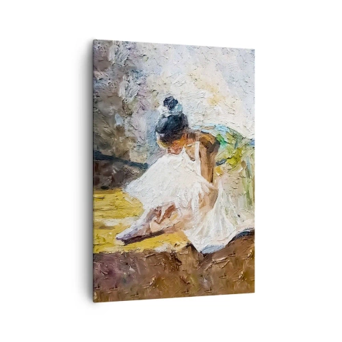 Cuadro sobre lienzo - Impresión de Imagen - Una bailarina con un vestido blanco de estilo pictórico sobre un fondo impresionista. - 70x100cm - De un cuadro de Degas - Decoración de pared moderna para salón y dormitorio ARTTOR