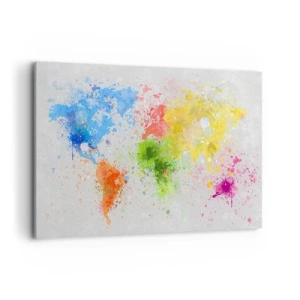 Cuadro sobre lienzo - Impresión de Imagen - Un mapa del mundo en una colorida interpretación de acuarela. - 100x70cm - Todos los colores del mundo - Decoración de pared moderna para salón y dormitorio ARTTOR