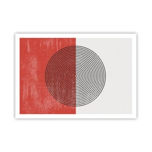 Póster - Patrón geométrico con círculos concéntricos sobre un fondo rojo y blanco. - 100x70cm - En el corazón de la misma - Decoración de pared moderna para salón y dormitorio ARTTOR