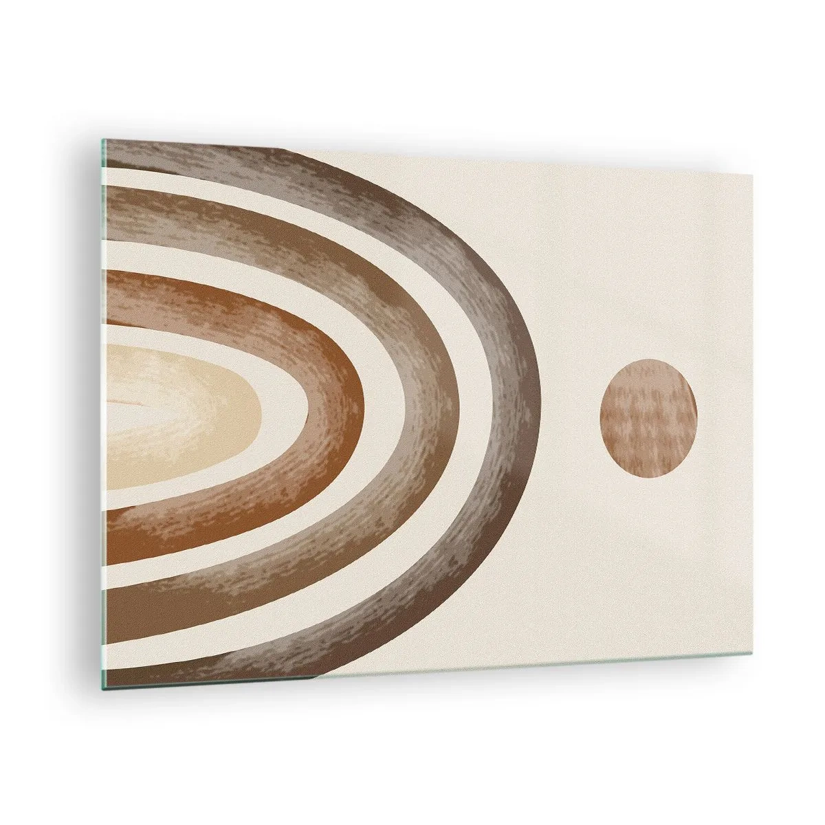 Cuadro sobre vidrio - Impresiones sobre Vidrio - Rayas y círculos abstractos en tonos marrones - 70x50cm - En otro mundo - Decoración de pared moderna para salón y dormitorio ARTTOR