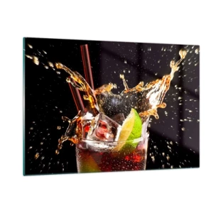 Cuadro sobre vidrio - Impresiones sobre Vidrio - Un vaso de bebida con lima y salpicaduras sobre un fondo negro. - 120x80cm - Alegría y energía colorida - Decoración de pared moderna para salón y dormitorio ARTTOR