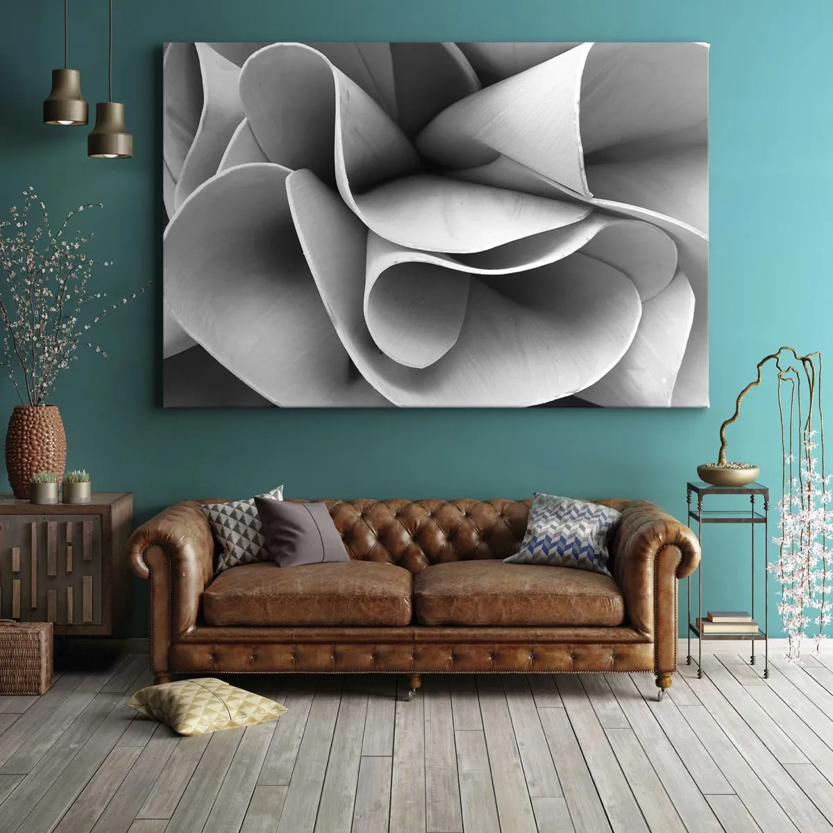 Cuadro sobre lienzo - Impresión de Imagen - Detalles en blanco y negro de formas abstractas. - 70x50cm - Sucede en el espacio - Decoración de pared moderna para salón y dormitorio ARTTOR