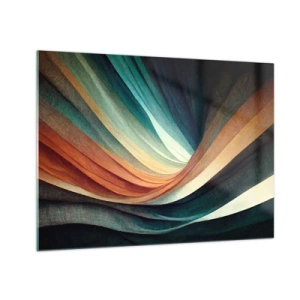 Cuadro sobre vidrio - Impresiones sobre Vidrio - Ondas coloridas en tonos turquesa, naranja y beige. - 70x50cm - Tejido de colores - Decoración de pared moderna para salón y dormitorio ARTTOR