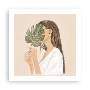 Póster - Retrato misterioso con un abanico - 50x50 cm