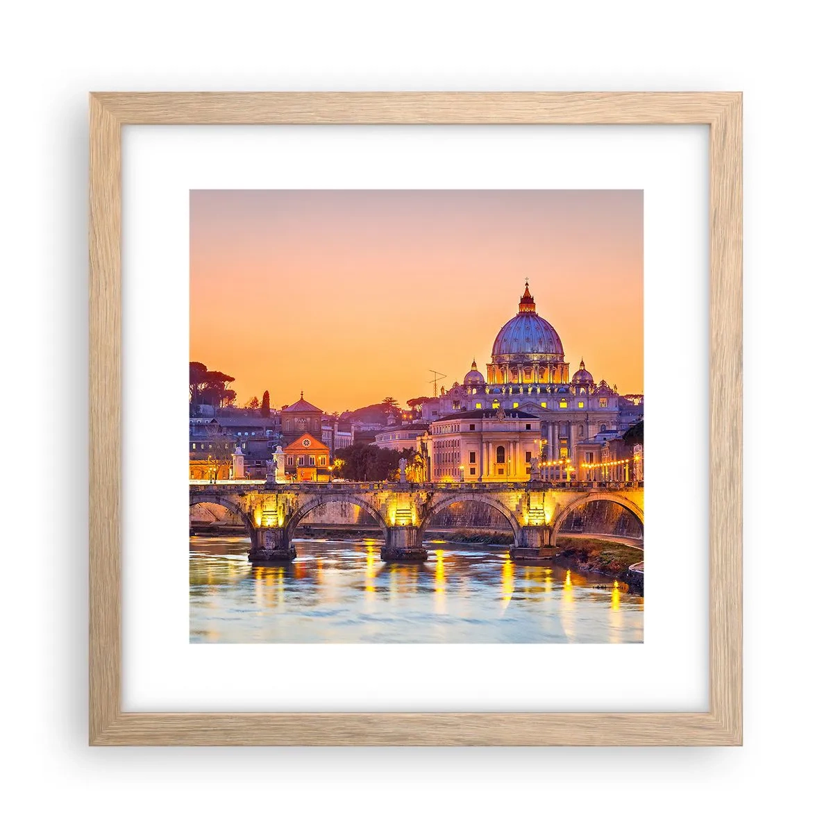 Póster en marco roble claro - Crepúsculo sobre la Ciudad Eterna - 30x30 cm