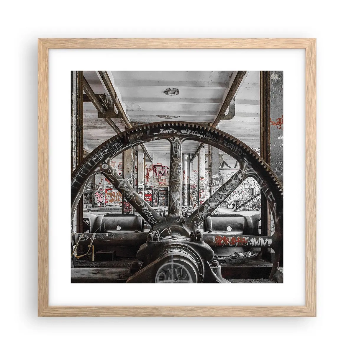 Póster en marco roble claro - La vida secreta de una fábrica - 40x40 cm