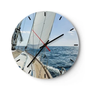 Reloj de pared - Reloj de vidrio - La cubierta de un velero en mar abierto en un día soleado. - 30x30cm - Ahoy, a la aventura - Decoración de pared moderna para salón, cocina y dormitorio ARTTOR