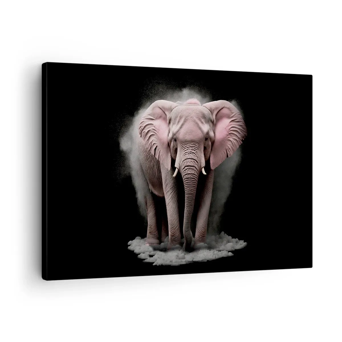 Cuadro sobre lienzo - Impresión de Imagen - Una interpretación artística de un elefante rosa sobre un fondo negro. - 70x50cm - El rey rosado de oriente - Decoración de pared moderna para salón y dormitorio ARTTOR