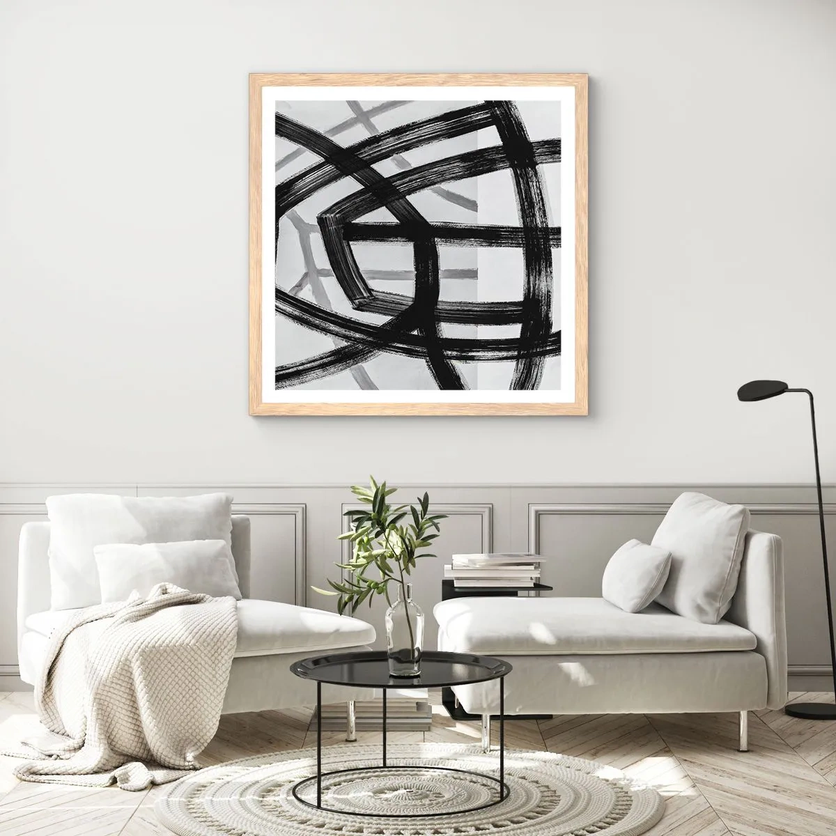 Póster en marco roble claro - Construir profundidad - 30x30 cm