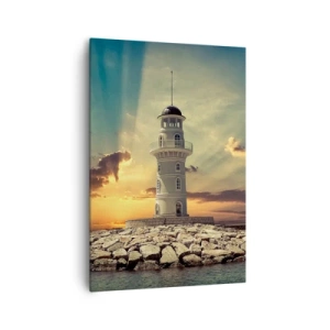 Cuadro sobre lienzo - Impresión de Imagen - Un faro al atardecer contra el cielo. - 70x100cm - Luz - Bondad - Belleza - Decoración de pared moderna para salón y dormitorio ARTTOR