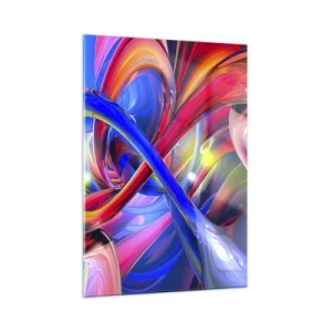 Cuadro sobre vidrio - Impresiones sobre Vidrio - Líneas abstractas, coloridas y dinámicas energéticas. - 50x70cm - Una danza de colores - Decoración de pared moderna para salón y dormitorio ARTTOR