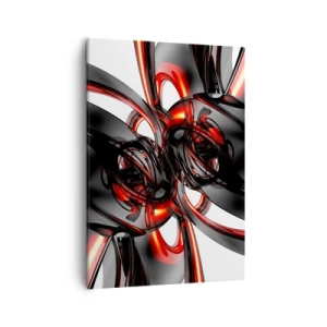 Cuadro sobre lienzo - Impresión de Imagen - Gráficos 3D abstractos con elementos negros y rojos - 50x70cm - Movimiento en grafito y rojo - Decoración de pared moderna para salón y dormitorio ARTTOR