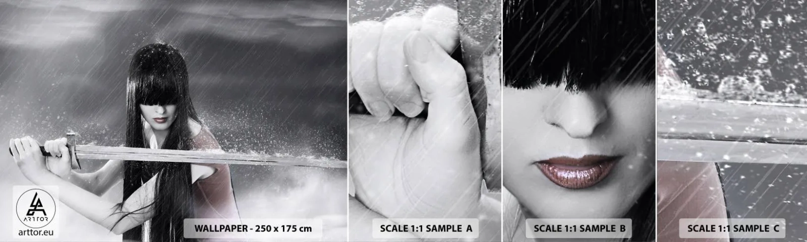 Muestra De Fotomural Standard Eco - Hermosa y peligrosa - Mujer, Espada, Militar - 100x30 cm