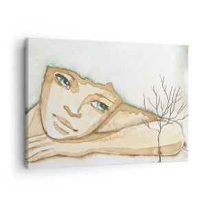 Cuadro sobre lienzo - Impresión de Imagen - Retrato artístico de una mujer en colores pastel. - 70x50cm - El árbol de la poesía crece en el silencio - Decoración de pared moderna para salón y dormitorio ARTTOR