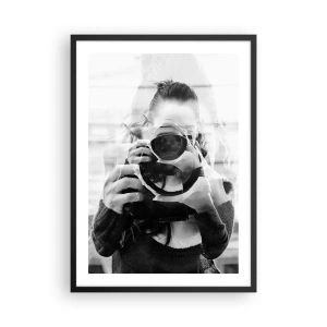 Póster en marco negro - Doble exposición de fotógrafo y cámara en blanco y negro. - 50x70cm - Creador y creación - Decoración de pared moderna para salón y dormitorio ARTTOR