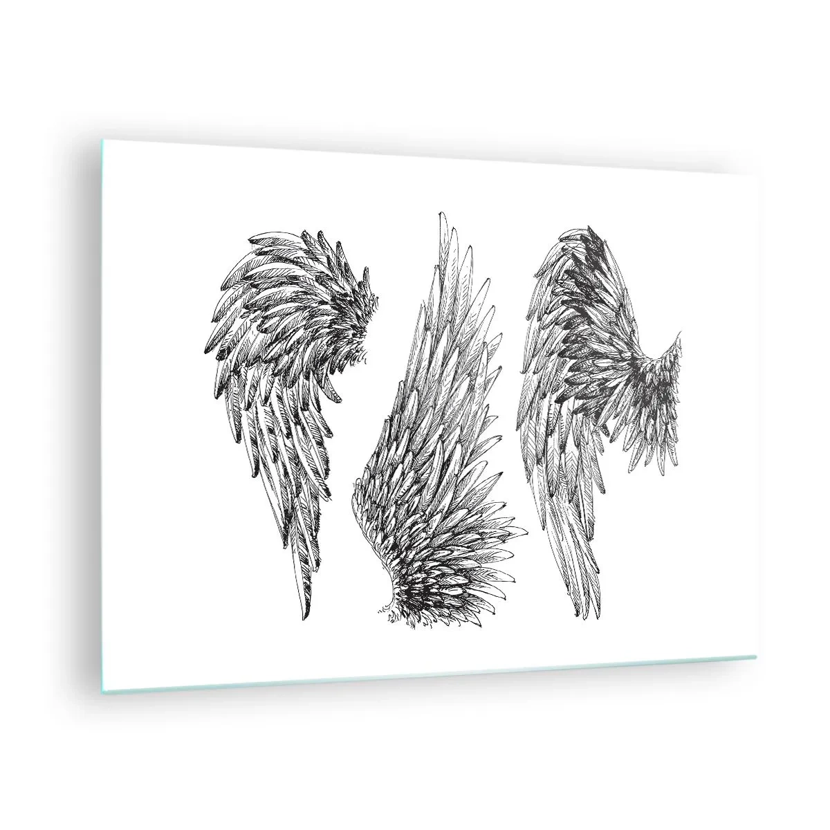 Cuadro sobre vidrio - Impresiones sobre Vidrio - Alas de ángel en gráficos artísticos en blanco y negro. - 70x50cm - Y puedes convertirte en un ángel - Decoración de pared moderna para salón y dormitorio ARTTOR