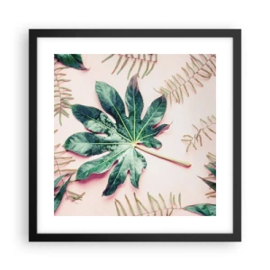 Póster en marco negro - Estudio de vegetación sobre fondo rosa - 40x40 cm