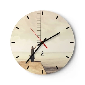 Reloj de pared - Reloj de vidrio - Una mujer en un muelle señalando una escalera que conduce al cielo. - 30x30cm - Un viaje mágico - Decoración de pared moderna para salón, cocina y dormitorio ARTTOR