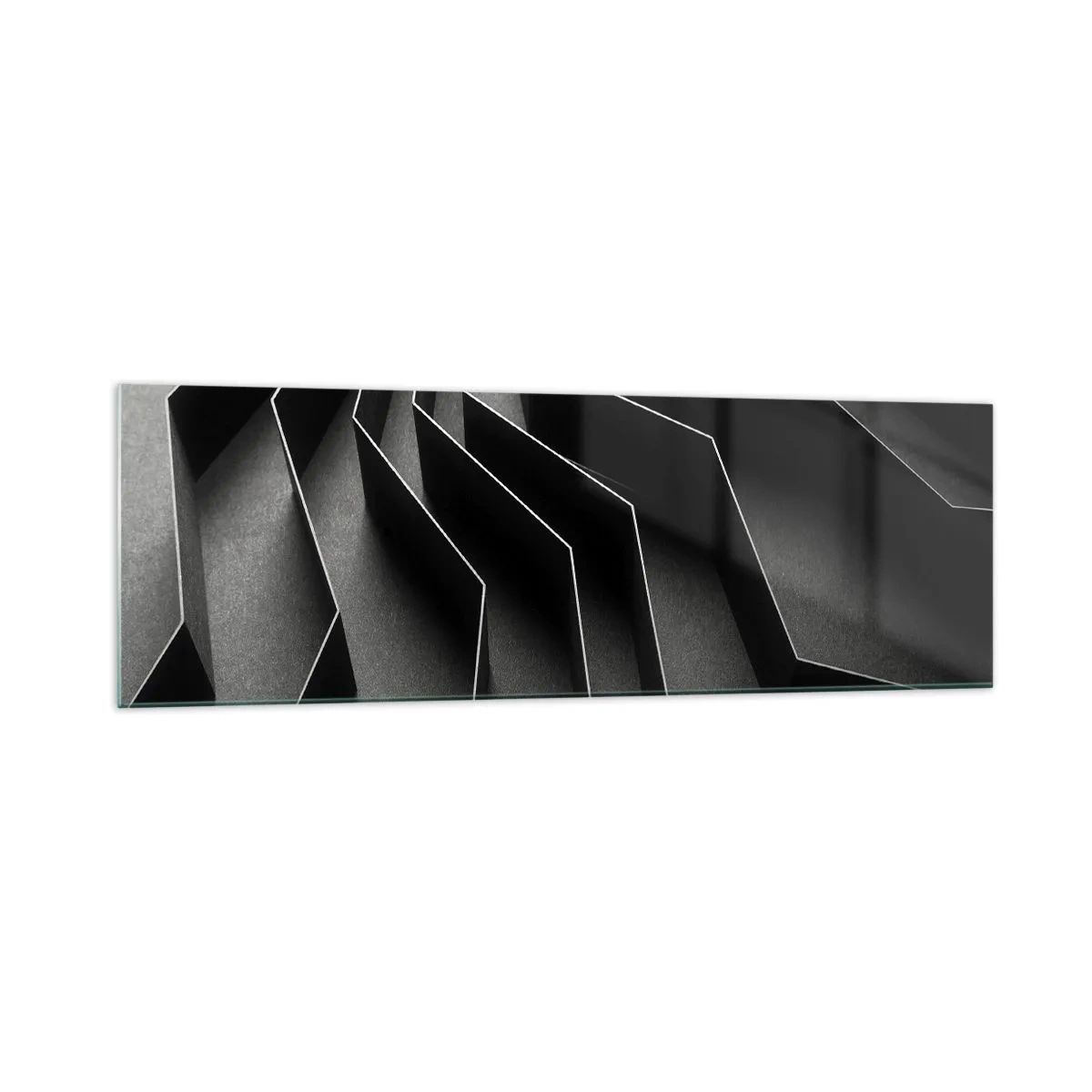 Cuadro sobre vidrio - Impresiones sobre Vidrio - Abstracción en blanco y negro con estructuras geométricas. - 160x50cm - Orden espacial - Decoración de pared moderna para salón y dormitorio ARTTOR