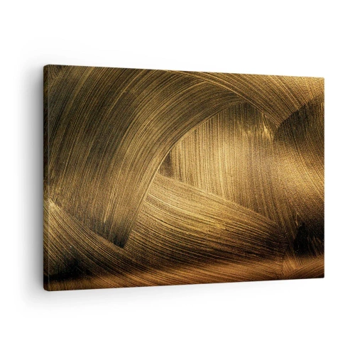 Cuadro sobre lienzo - Impresión de Imagen - Pinceladas abstractas doradas - 70x50cm - En un laberinto de oro - Decoración de pared moderna para salón y dormitorio ARTTOR