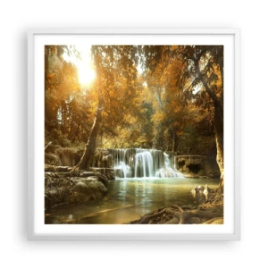 Póster en marco blanco - Una cascada en el parque - 60x60 cm