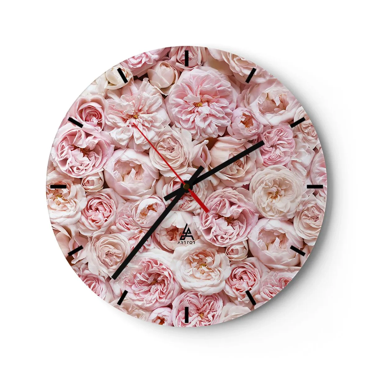 Reloj de pared - Reloj de vidrio - Salpicado de rosas - 40x40 cm
