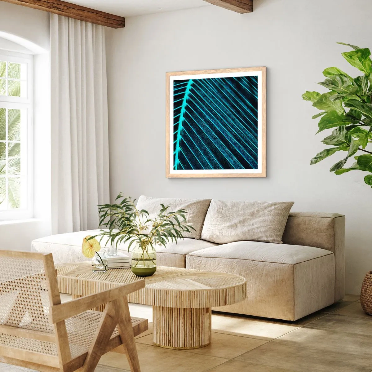 Póster en marco roble claro - La textura del verde - 40x40 cm