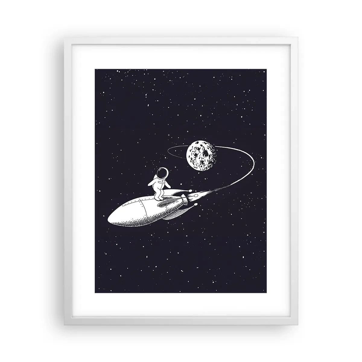Póster en marco blanco - Surfista espacial - 40x50 cm