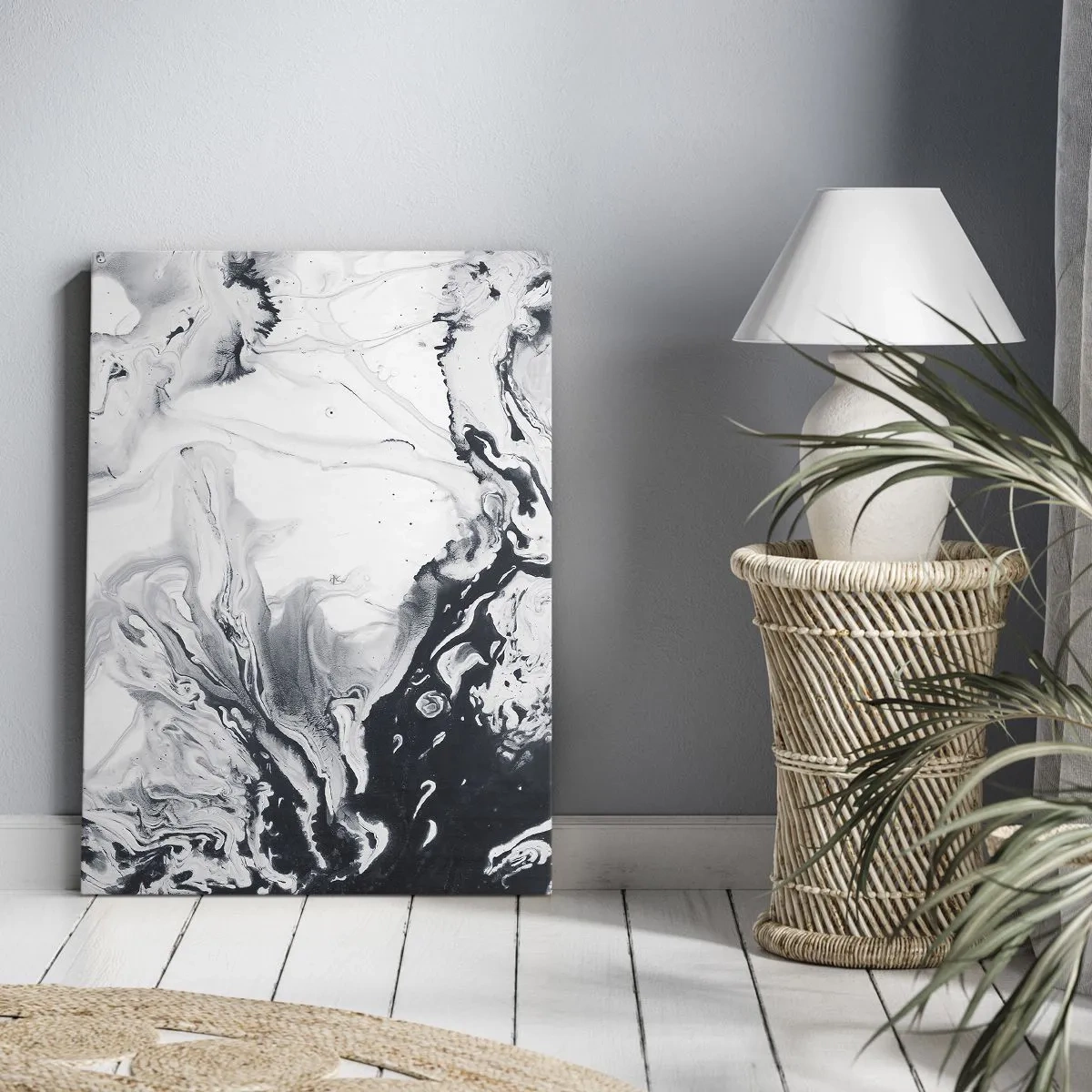Cuadro sobre lienzo - Impresión de Imagen - Patrón abstracto monocromático con efecto mármol. - 50x70cm - Dentro de la Tierra - Decoración de pared moderna para salón y dormitorio ARTTOR