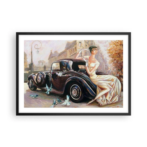 Póster en marco negro - Mujer retro junto a un coche clásico - 70x50cm - Elegancia retro - Decoración de pared moderna para salón y dormitorio ARTTOR
