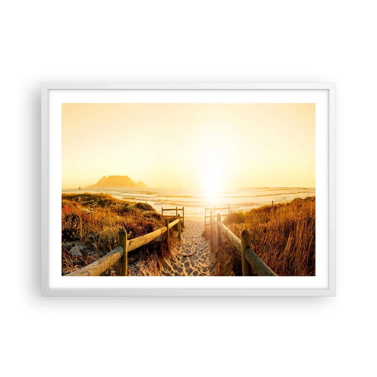 Póster en marco blanco - A través de la duna, hacia el sol - 70x50 cm