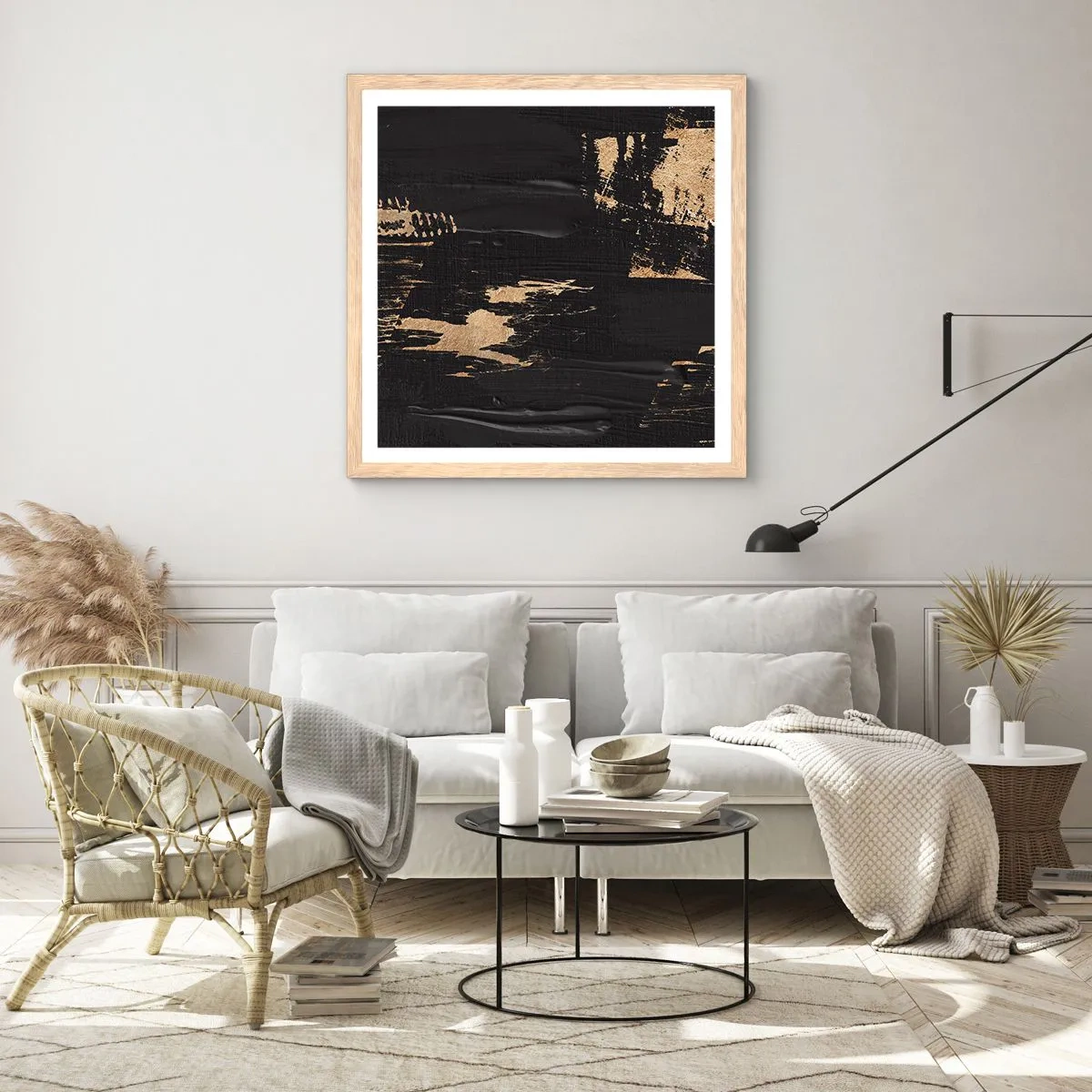 Póster en marco roble claro - Un rastro de tacto - 50x50 cm