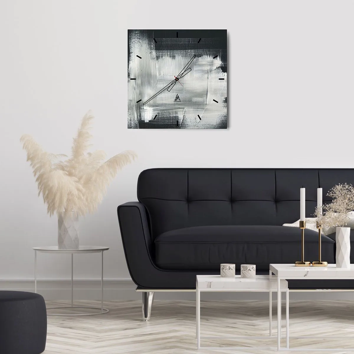 Reloj de pared - Reloj de vidrio - Trazos abstractos blancos sobre un fondo oscuro - 30x30cm - Tejido vertical y horizontal - Decoración de pared moderna para salón y dormitorio ARTTOR