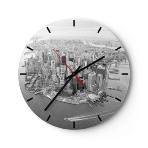 Reloj de pared - Reloj de vidrio - Una vista aérea de la ciudad en tonos blanco y negro. - 30x30cm - ¿Cómo no amar este lugar? - Decoración de pared moderna para salón, cocina y dormitorio ARTTOR