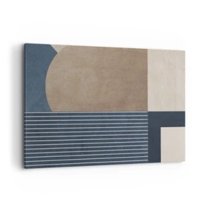 Cuadro sobre lienzo - Impresión de Imagen - Figuras geométricas en tonos beige y azul marino con líneas. - 120x80cm - Composición de sencillez y redondez - Decoración de pared moderna para salón y dormitorio ARTTOR