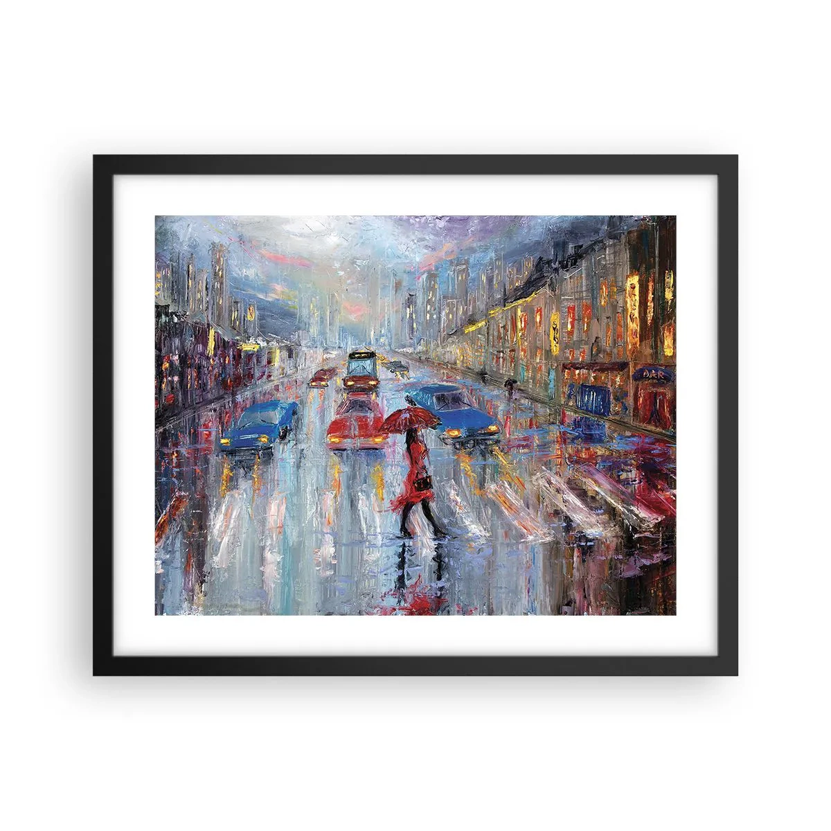 Póster en marco negro - Una tarde de lluvia en la ciudad - 50x40 cm