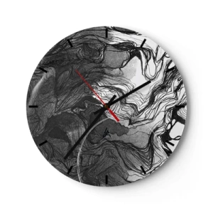 Reloj de pared - Reloj de vidrio - Abstracción en blanco y negro con líneas fluidas y textura. - 30x30cm - Enredada en sueños - Decoración de pared moderna para salón, cocina y dormitorio ARTTOR