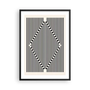 Póster en marco negro - Líneas blancas y negras que crean una ilusión óptica. - 50x70cm - Ilusión geométrica - Decoración de pared moderna para salón y dormitorio ARTTOR
