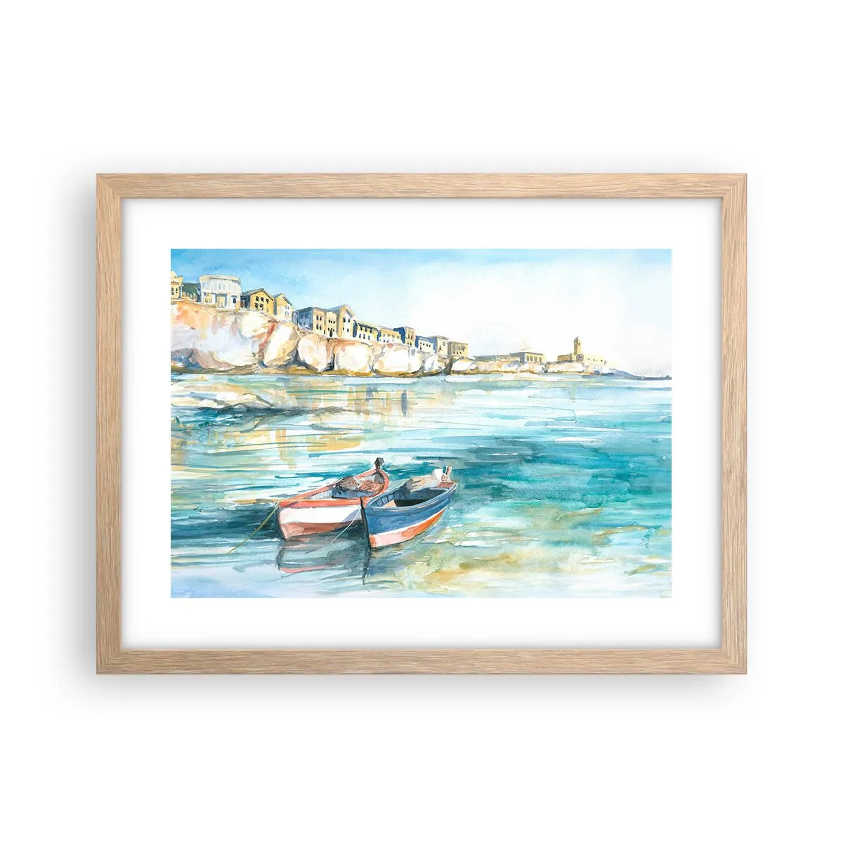 Póster en marco roble claro - Paisaje en azul - 40x30 cm