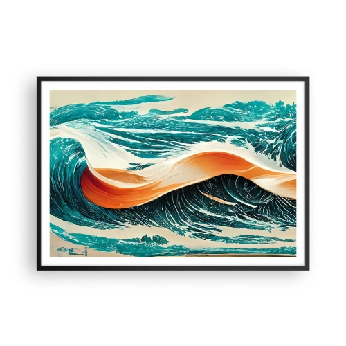 Póster en marco negro - Olas marinas dinámicas con cinta abstracta - 100x70cm - El sueño de un surfista - Decoración de pared moderna para salón y dormitorio ARTTOR