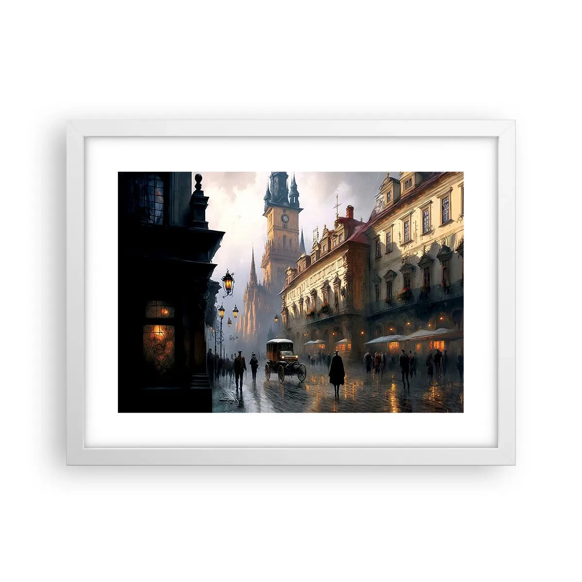 Póster en marco blanco - La magia de una noche de Praga - 40x30 cm