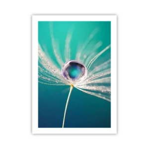 Póster - Fotografía macro de una gota de agua sobre un diente de león. - 50x70cm - Momento místico - Decoración de pared moderna para salón y dormitorio ARTTOR