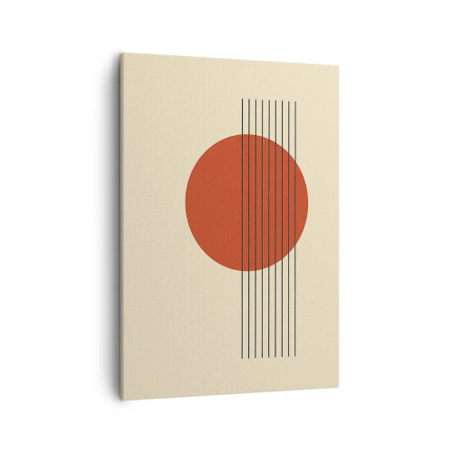 Cuadro sobre lienzo - Impresión de Imagen - Círculo rojo abstracto con líneas sobre fondo beige. - 50x70cm - Cruzando el círculo - Decoración de pared moderna para salón y dormitorio ARTTOR
