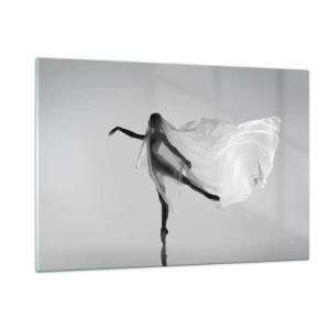 Cuadro sobre vidrio - Impresiones sobre Vidrio - Silueta de una bailarina con un velo flotante en movimiento. - 120x80cm - Ligereza y gracia - Decoración de pared moderna para salón y dormitorio ARTTOR