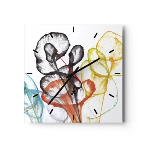 Reloj de pared - Reloj de vidrio - Flores transparentes de colores sobre un fondo blanco. - 30x30cm - Flores con alma - Decoración de pared moderna para salón y dormitorio ARTTOR