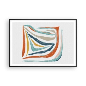 Póster en marco negro - Líneas coloridas y dinámicas en tonos azul, naranja y beige. - 100x70cm - Abstracción sonriente y amistosa - Decoración de pared moderna para salón y dormitorio ARTTOR