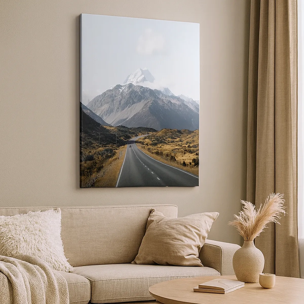 Cuadro sobre lienzo - Impresión de Imagen - Un camino en las montañas rodeado de un paisaje pintoresco. - 50x70cm - El camino al corazón de las montañas - Decoración de pared moderna para salón y dormitorio ARTTOR