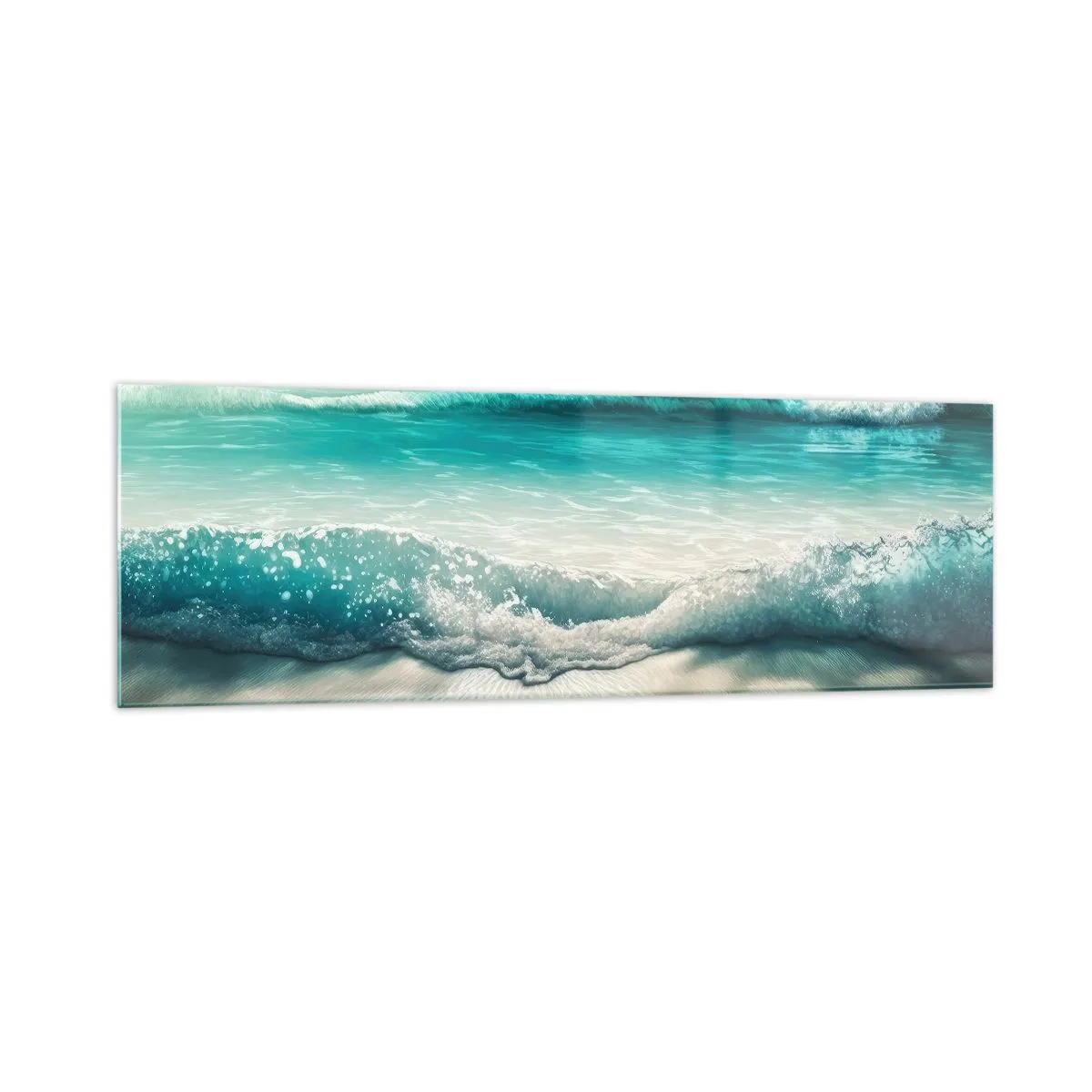 Cuadro sobre vidrio - Impresiones sobre Vidrio - Olas del océano en una playa de arena clara - 160x50cm - Calma oceánica - Decoración de pared moderna para salón y dormitorio ARTTOR